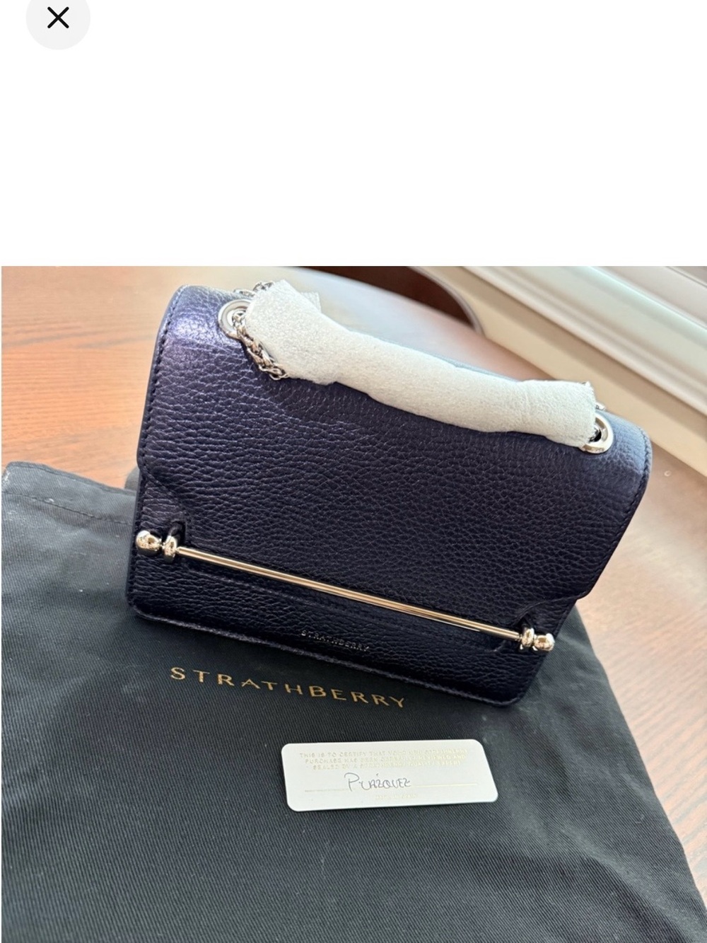 Strathberry East West Mini - Metallic Navy with Silver Hardware